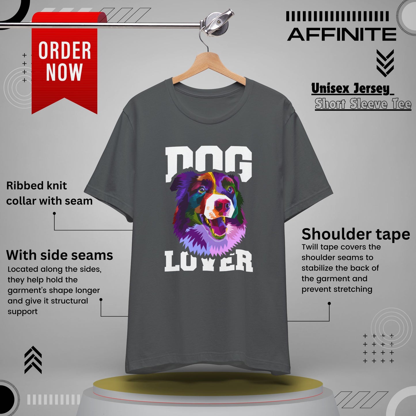 T-Shirt Unisex Dog Lover Shirt | Graphic T-Shirt with Dog Design and 'Dog Lover' Text Asphalt