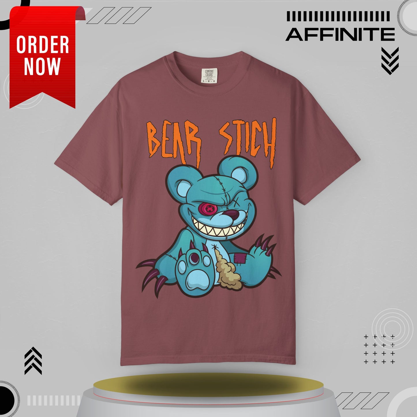 T-Shirt Bear Stick T-Shirt - Fun Garment-Dyed Graphic Tee (S-4XL) | Comfort Colors® Brick