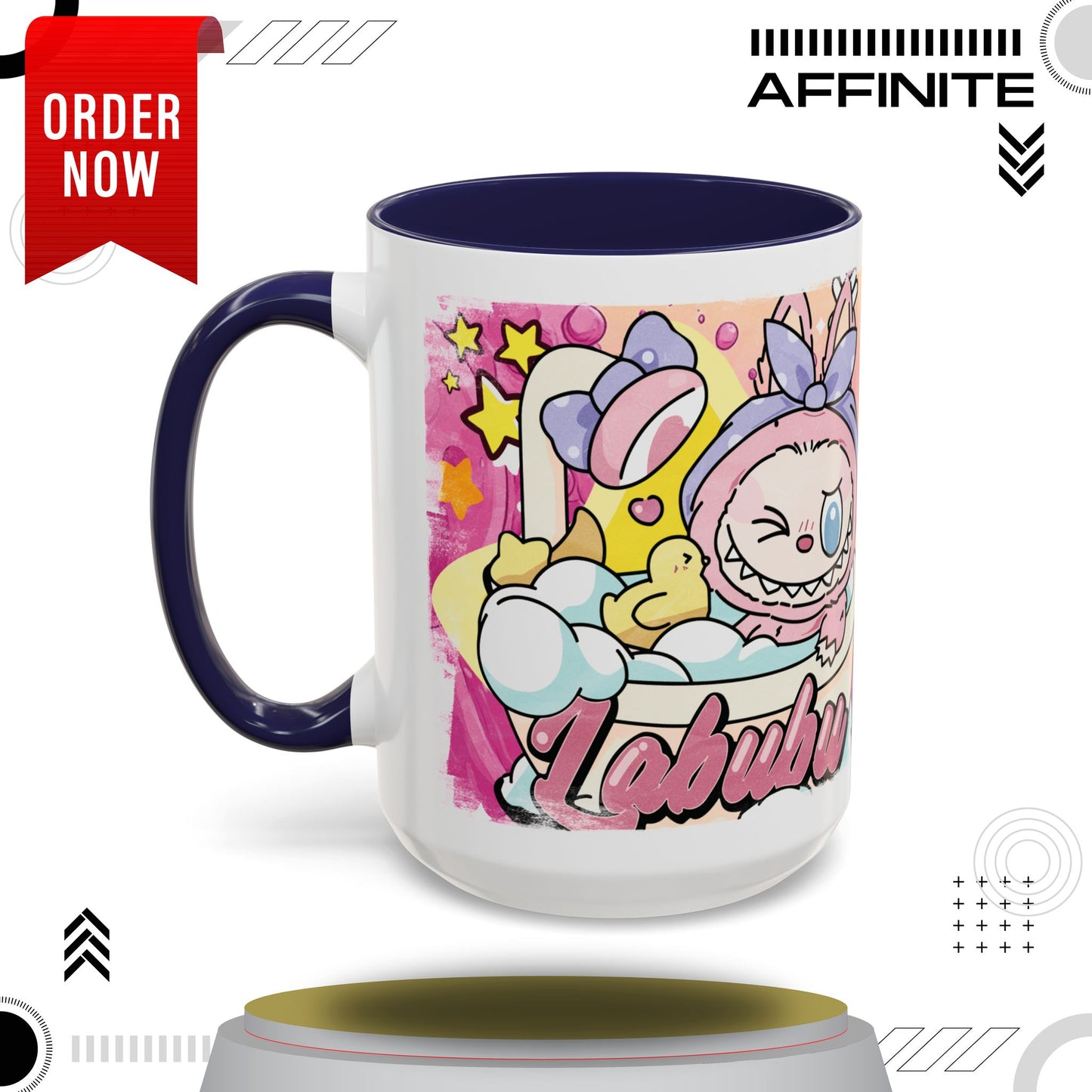 Mug Lazy Yoga Labubu Accent Coffee Mug - Fun & Playful Design for Relaxation 15oz Navy
