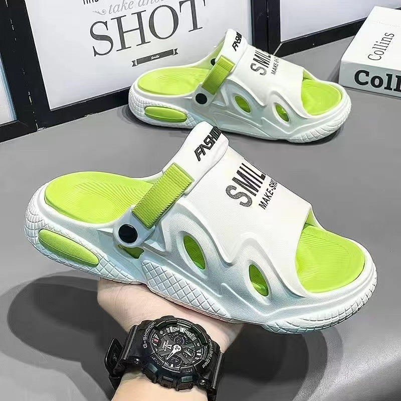 Sandals Men's Casual And Lightweight Two-way Sandals White And Green