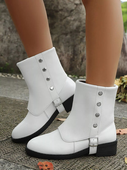 Boots Buckle Block Heels Boots | Women's Adjustable Strap Boots with Mid Heel
