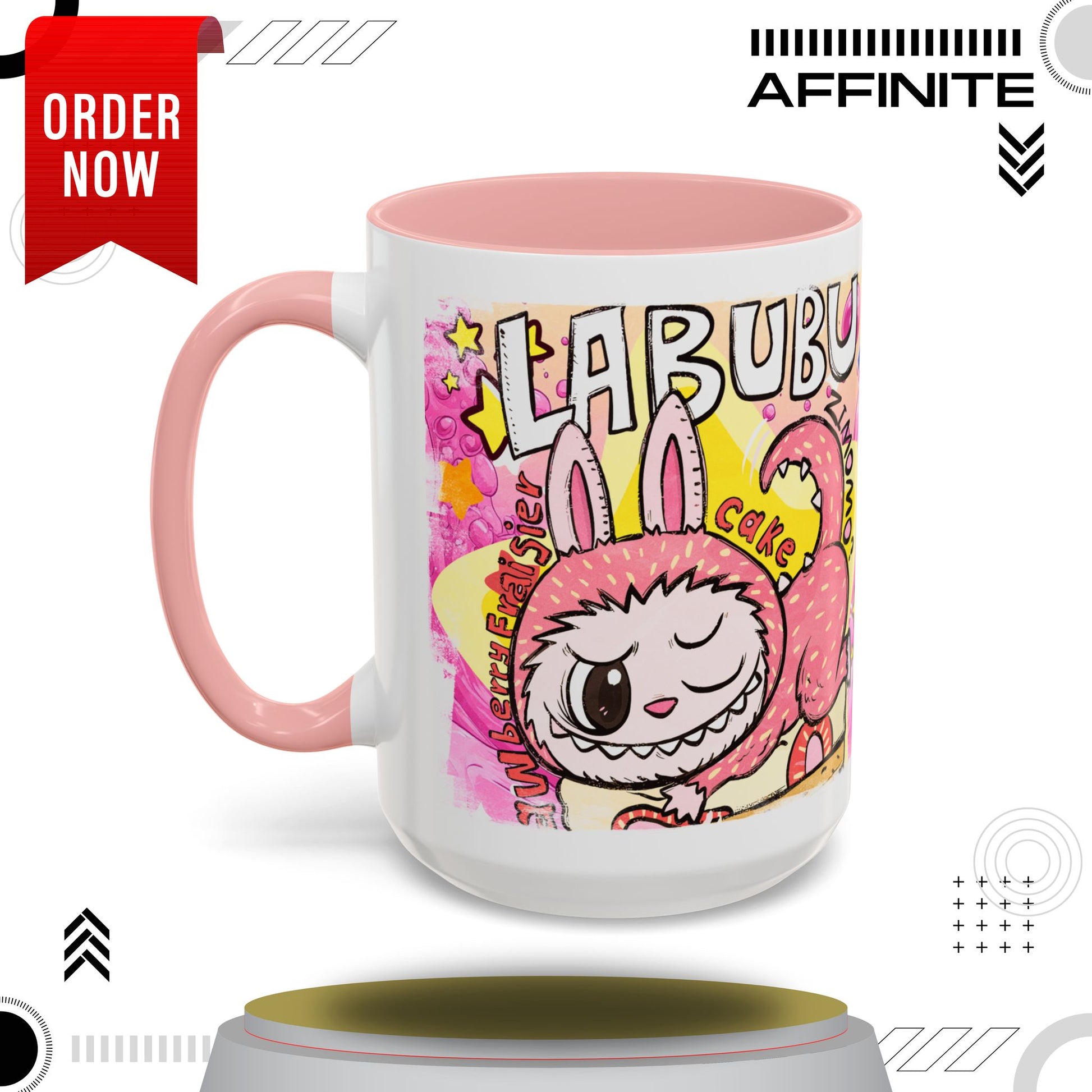 Mug Colorful Cartoon Labubu Accent Coffee Mug - Perfect for Animal Lovers 15oz Pink