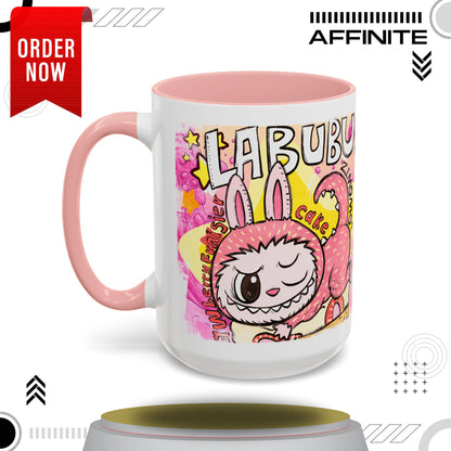 Mug Colorful Cartoon Labubu Accent Coffee Mug - Perfect for Animal Lovers 15oz Pink