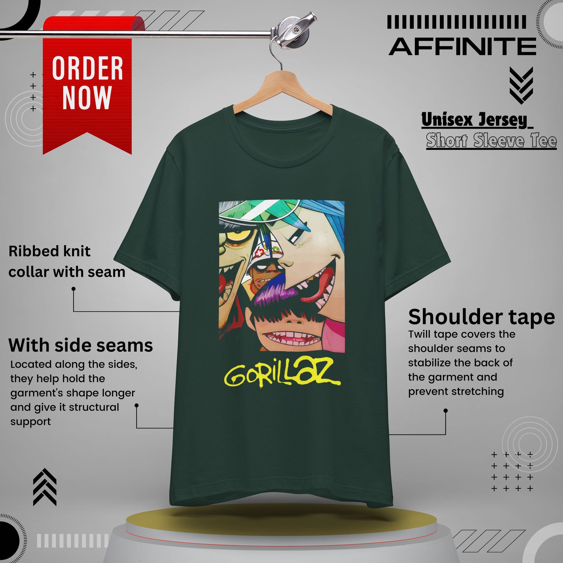 T-Shirt Gorillaz T-Shirt - Streetwear Unisex Band Tee for Music Fans (100% Cotton) Forest