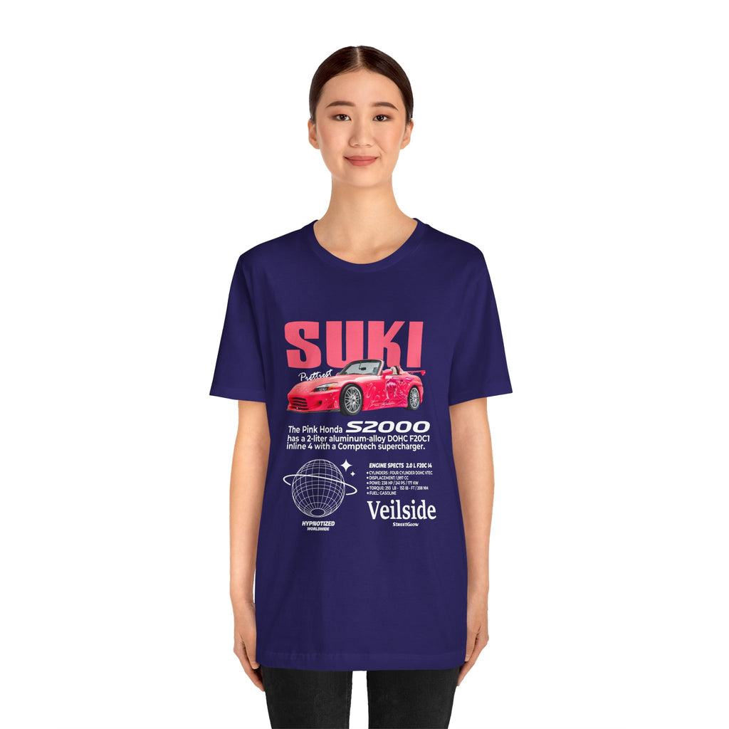 T-Shirt Unisex Graphic Tee - Suki's Pink Honda S2000 Design, Fast Car Anime T-Shirt, Retro Japanese by Bella+Canvas