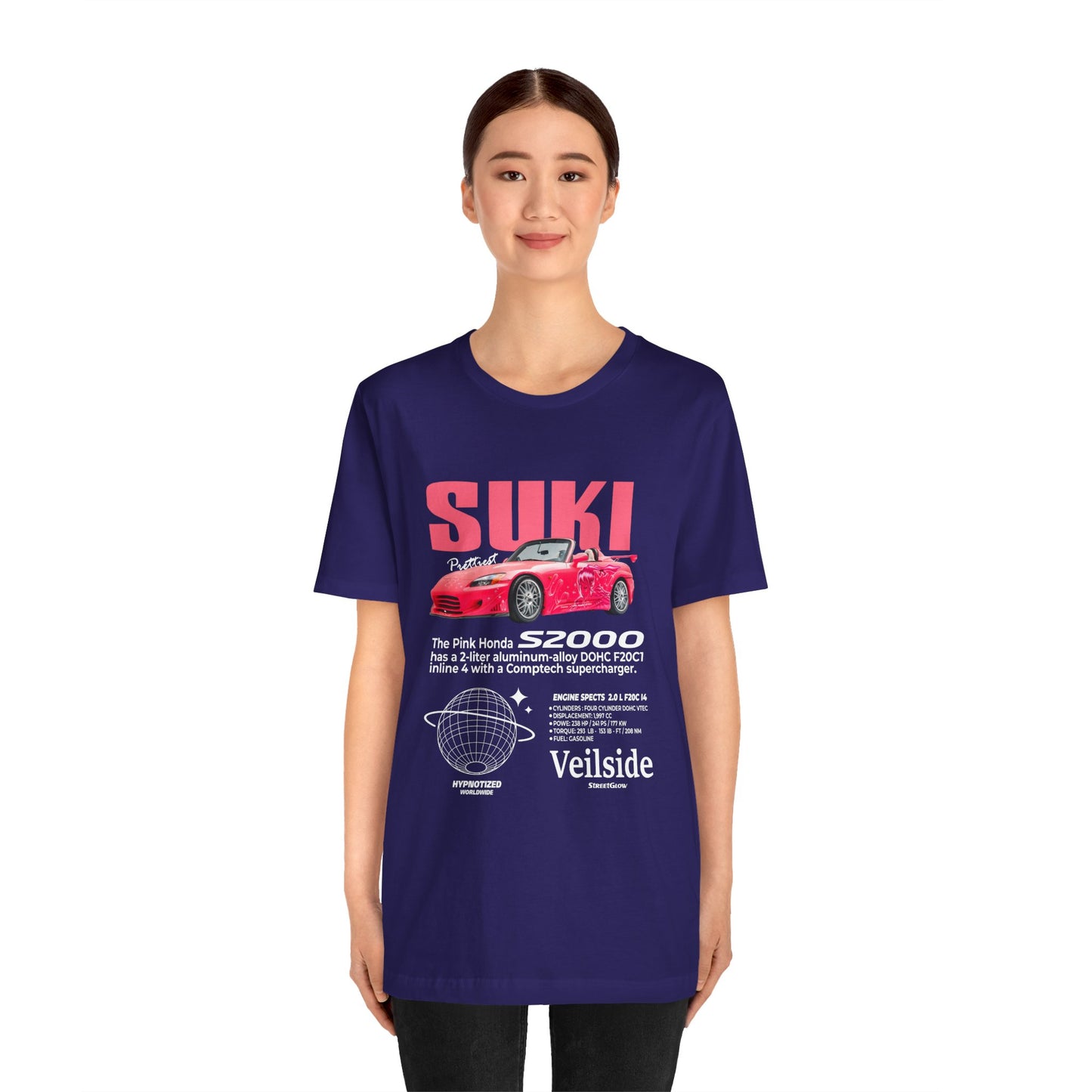 T-Shirt Unisex Graphic Tee - Suki's Pink Honda S2000 Design, Fast Car Anime T-Shirt, Retro Japanese by Bella+Canvas