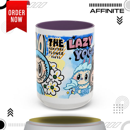 Mug Lazy Yoga Monsters Coffee Mug - Fun Accent Mug for Yoga Lovers 15oz Purple