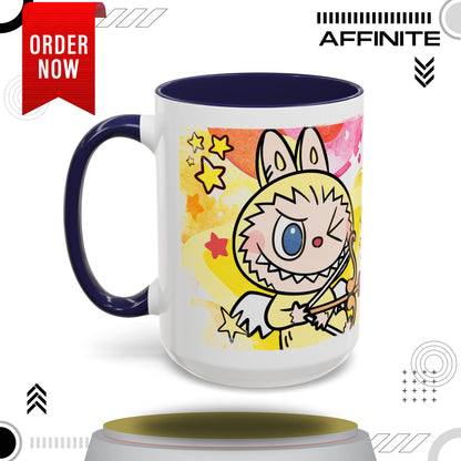 Mug Playful Lazy Yoga Labubu Coffee Mug - Fun Design for Relaxation Lovers 15oz Navy
