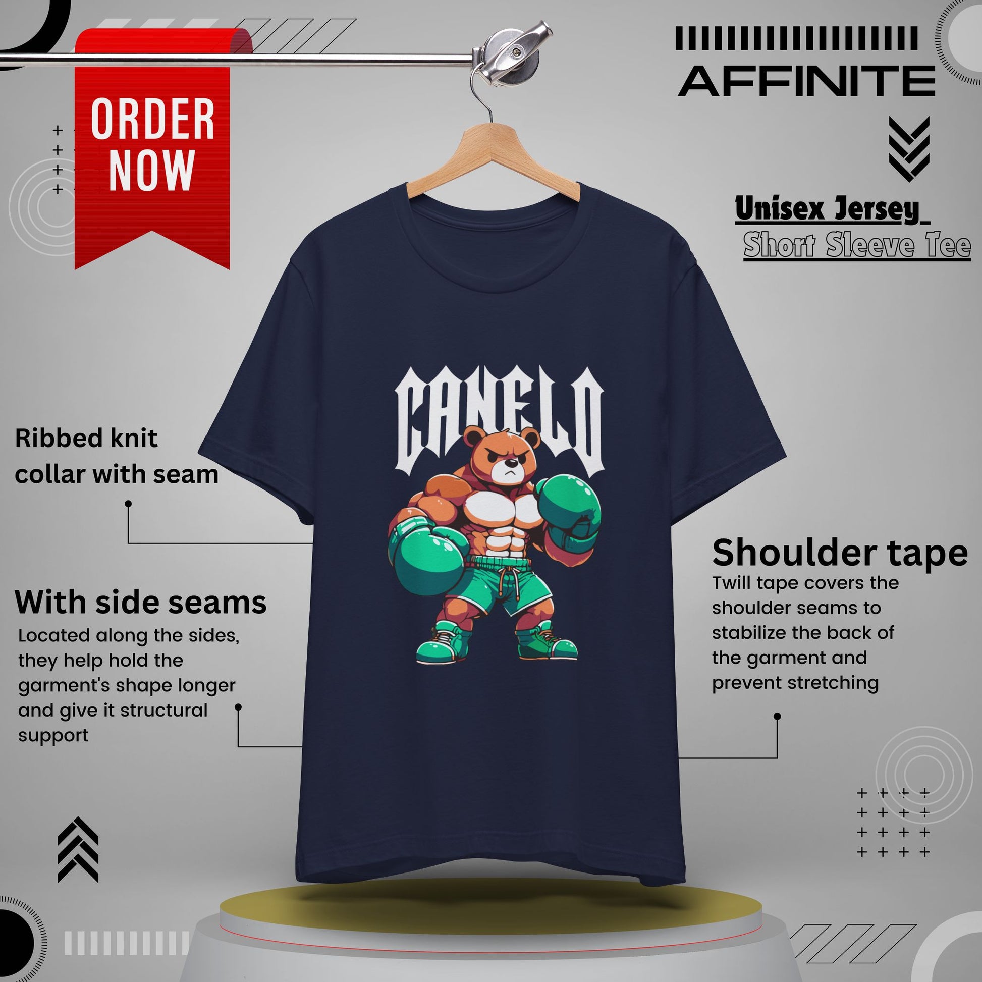 T-Shirt Boxing Bear T-Shirt - Unisex Jersey Short Sleeve Tee Inspired by Canelo Navy