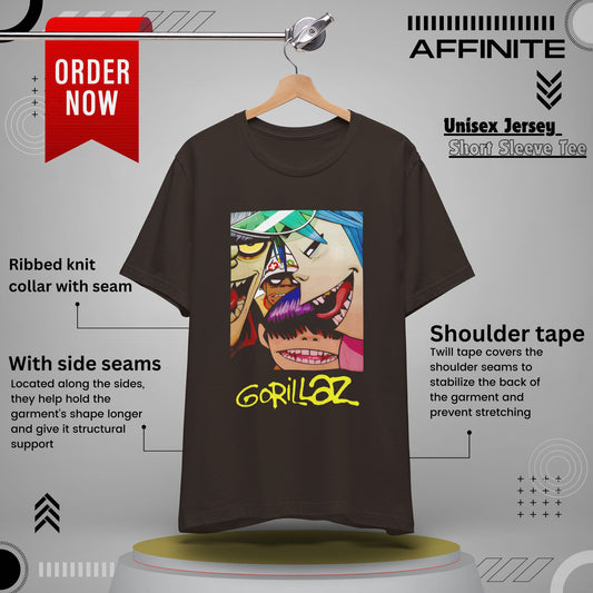 T-Shirt Gorillaz T-Shirt - Streetwear Unisex Band Tee for Music Fans (100% Cotton) Brown