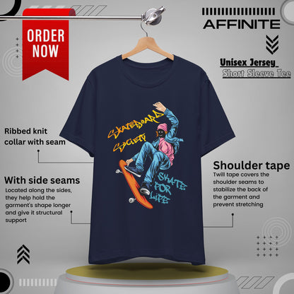 T-Shirt Skateboard Society Unisex Tee - Vibrant Orange Graphic T-Shirt for Skate Enthusiasts Navy