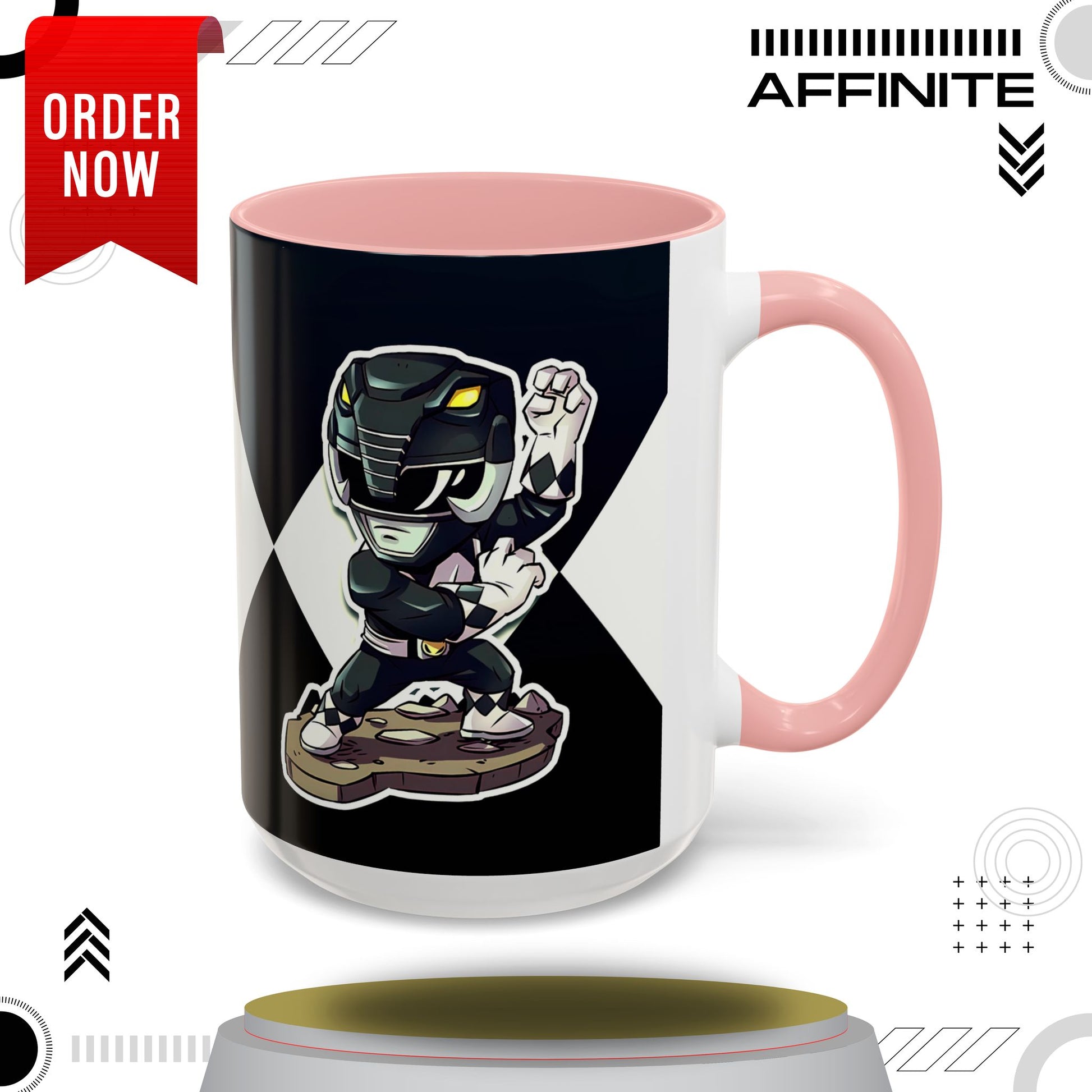Mug Mighty Morphin Power Rangers Black Ranger Ceramic Mug - 11oz & 15oz Coffee Mug - Accent Mug for Pop Culture Fans 15oz Pink