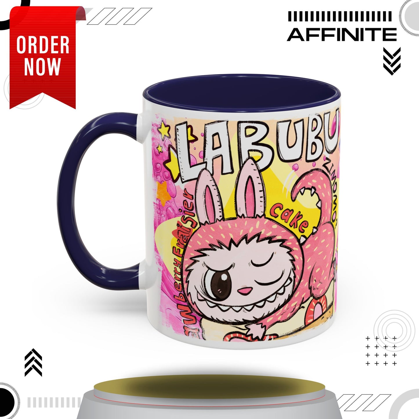 Mug Colorful Cartoon Labubu Accent Coffee Mug - Perfect for Animal Lovers 11oz Navy