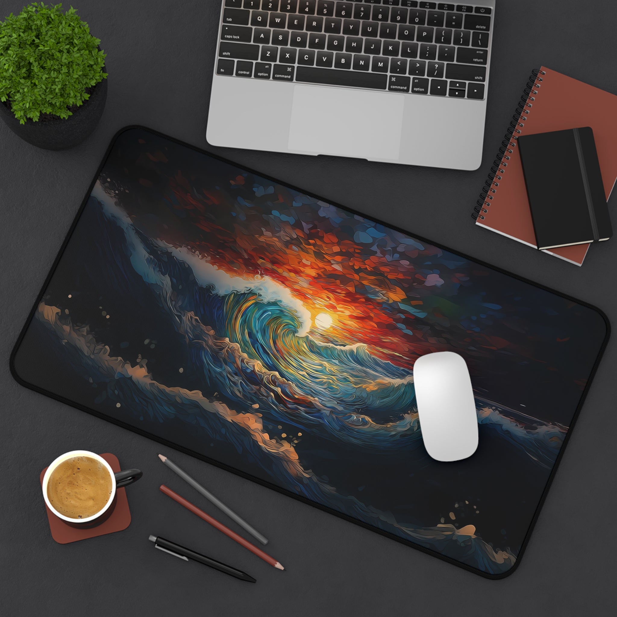 Ocean Sunset Desk Mat - Vibrant Wave Desk Pad for Office & Gaming 12" × 22" Mouse Pad