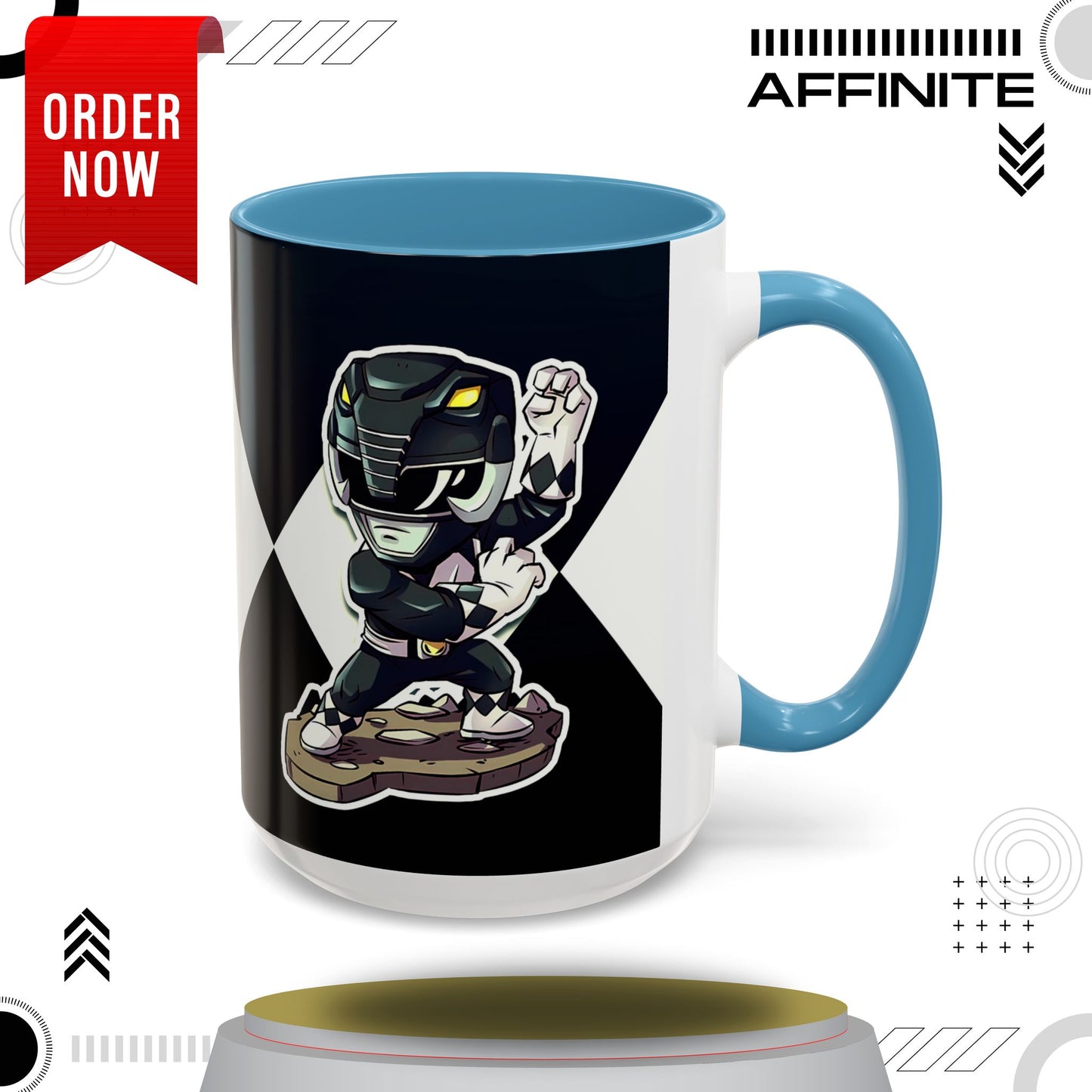 Mug Mighty Morphin Power Rangers Black Ranger Ceramic Mug - 11oz & 15oz Coffee Mug - Accent Mug for Pop Culture Fans 15oz Light Blue