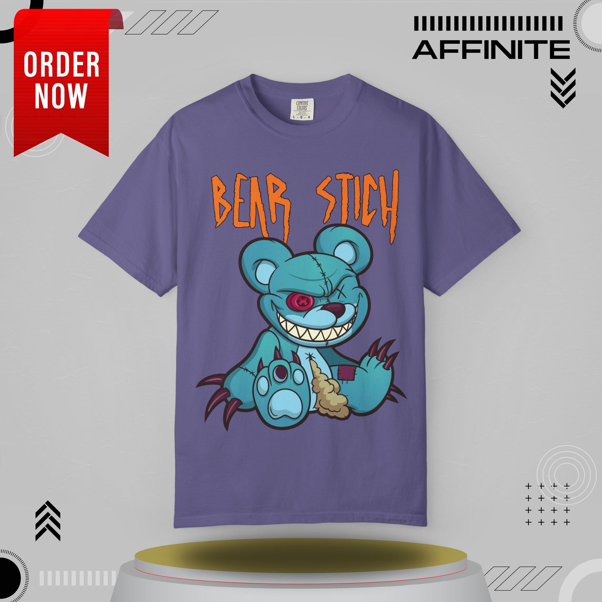 T-Shirt Bear Stick T-Shirt - Fun Garment-Dyed Graphic Tee (S-4XL) | Comfort Colors® Grape