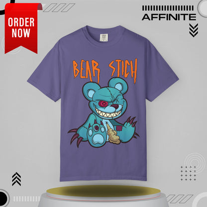 T-Shirt Bear Stick T-Shirt - Fun Garment-Dyed Graphic Tee (S-4XL) | Comfort Colors® Grape