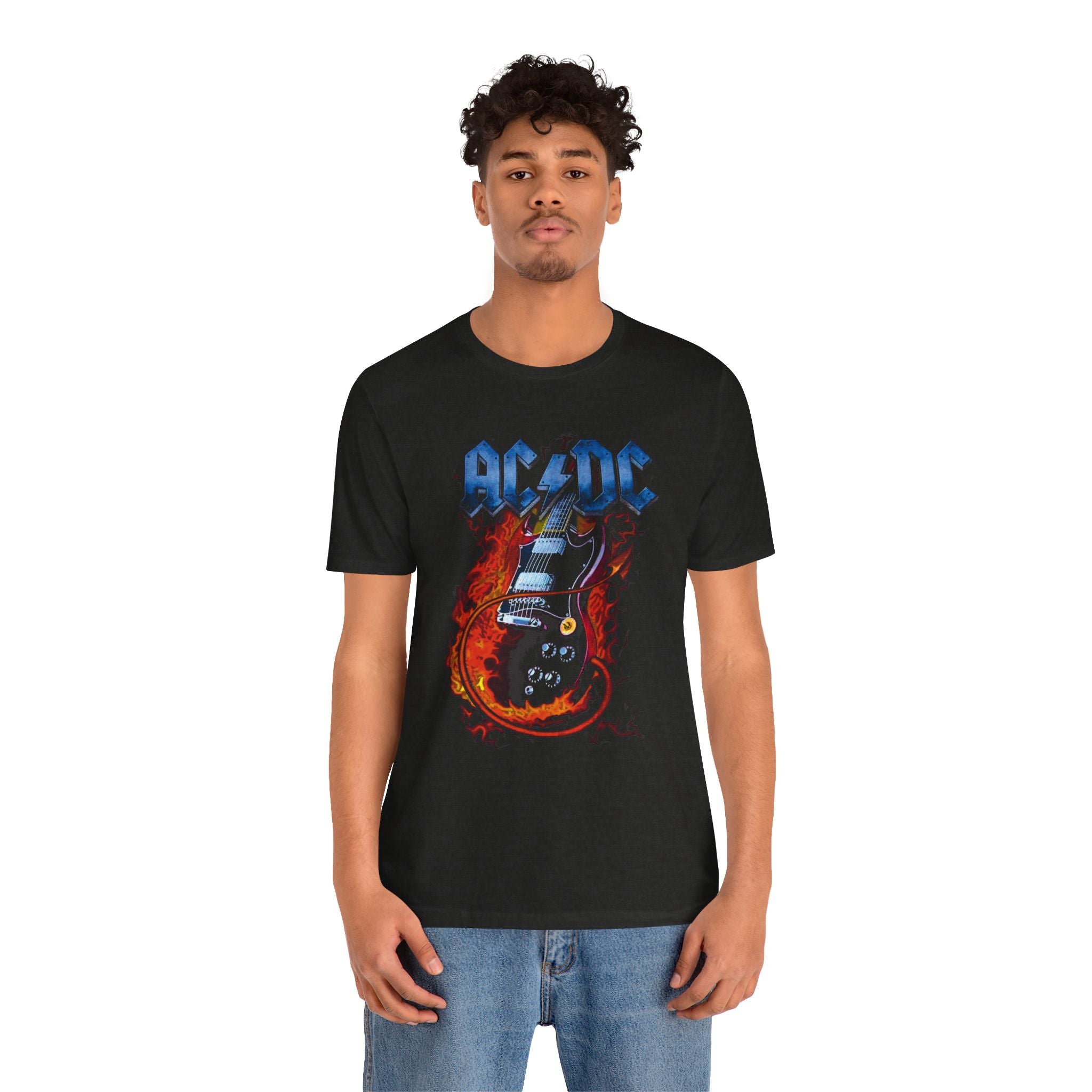 AC/DC Graphic Tee – Rock Band T-Shirt for Fans | Unisex Fit with Flame Guitar Design