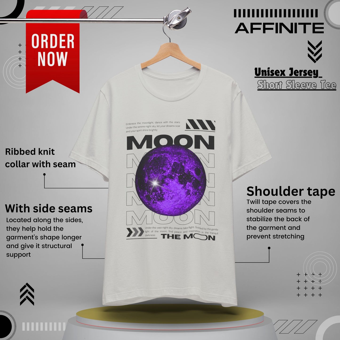 T-Shirt Unisex Moon-Themed T-Shirt | Casual Short Sleeve Tee | Astronaut Lover Gift Silver