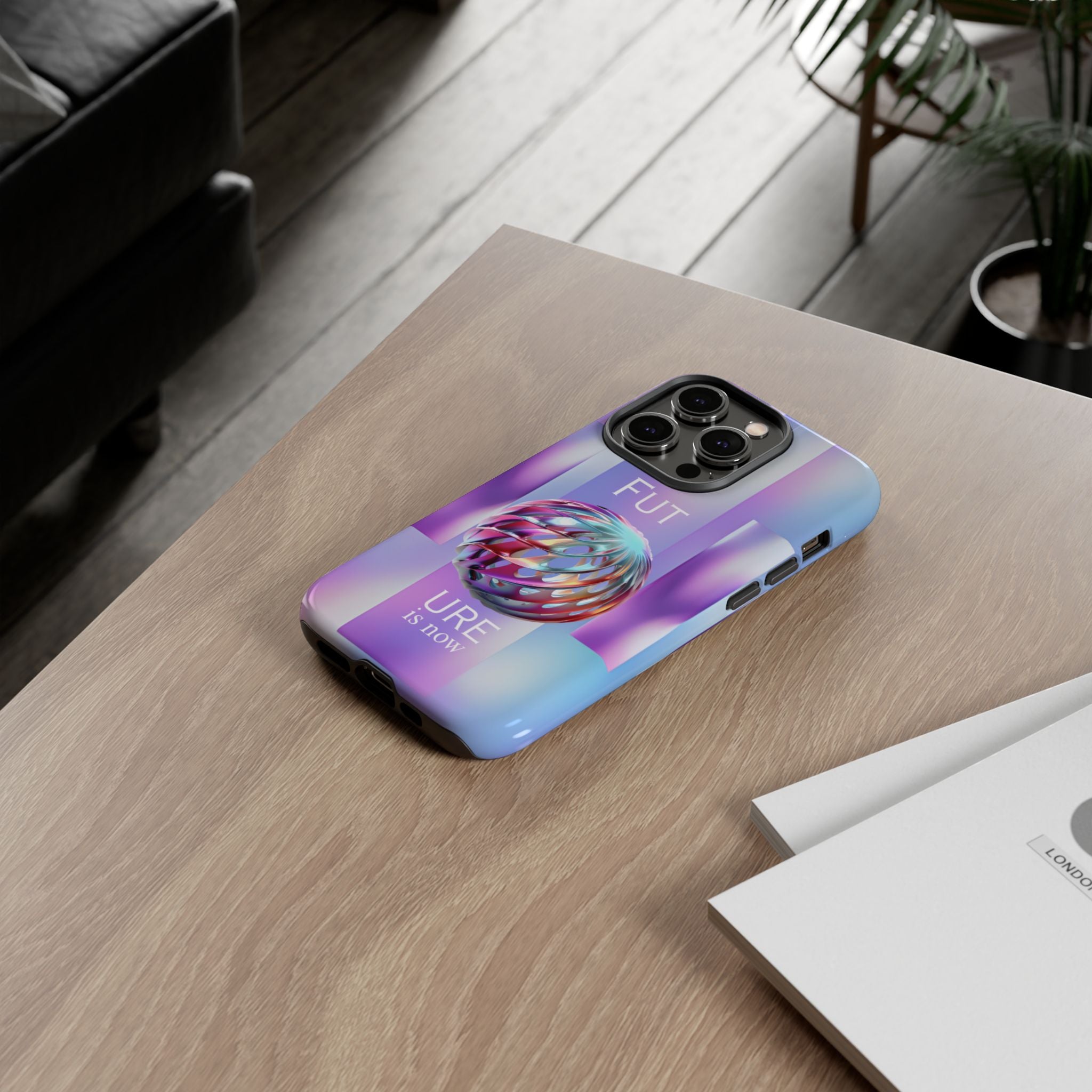 Futuristic Gradient Tough Case – 'Future is Now' 3D Design | Shockproof & UV Protected