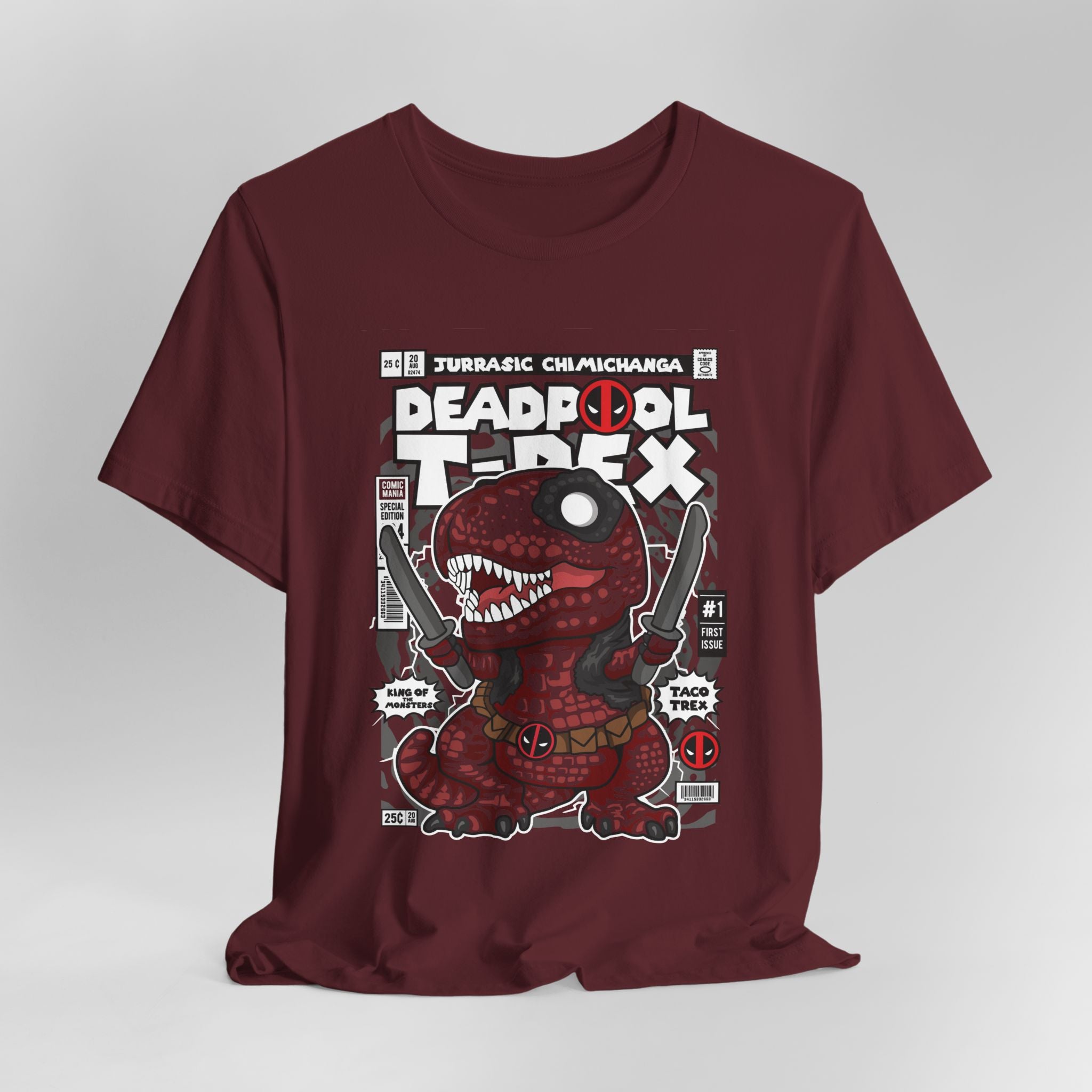 Deadpool T-Rex Unisex Jersey Tee - Fun Graphic T-Shirt for Comic Fans - Jurassic Chichanga