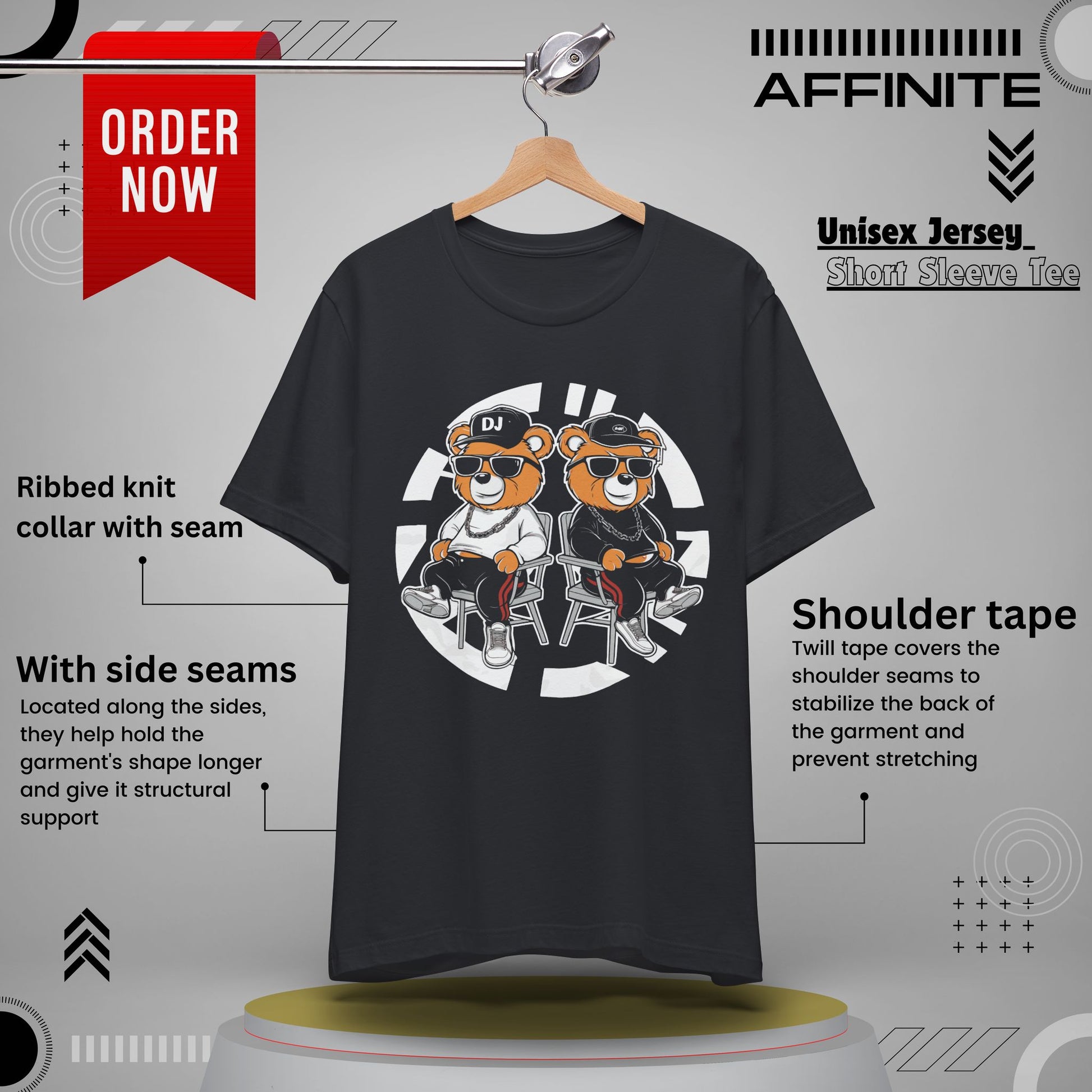 T-Shirt Awesome Bear T-Shirt - Fun Graphic Unisex Tee for Teen & Adults (100% Cotton) Vintage Black