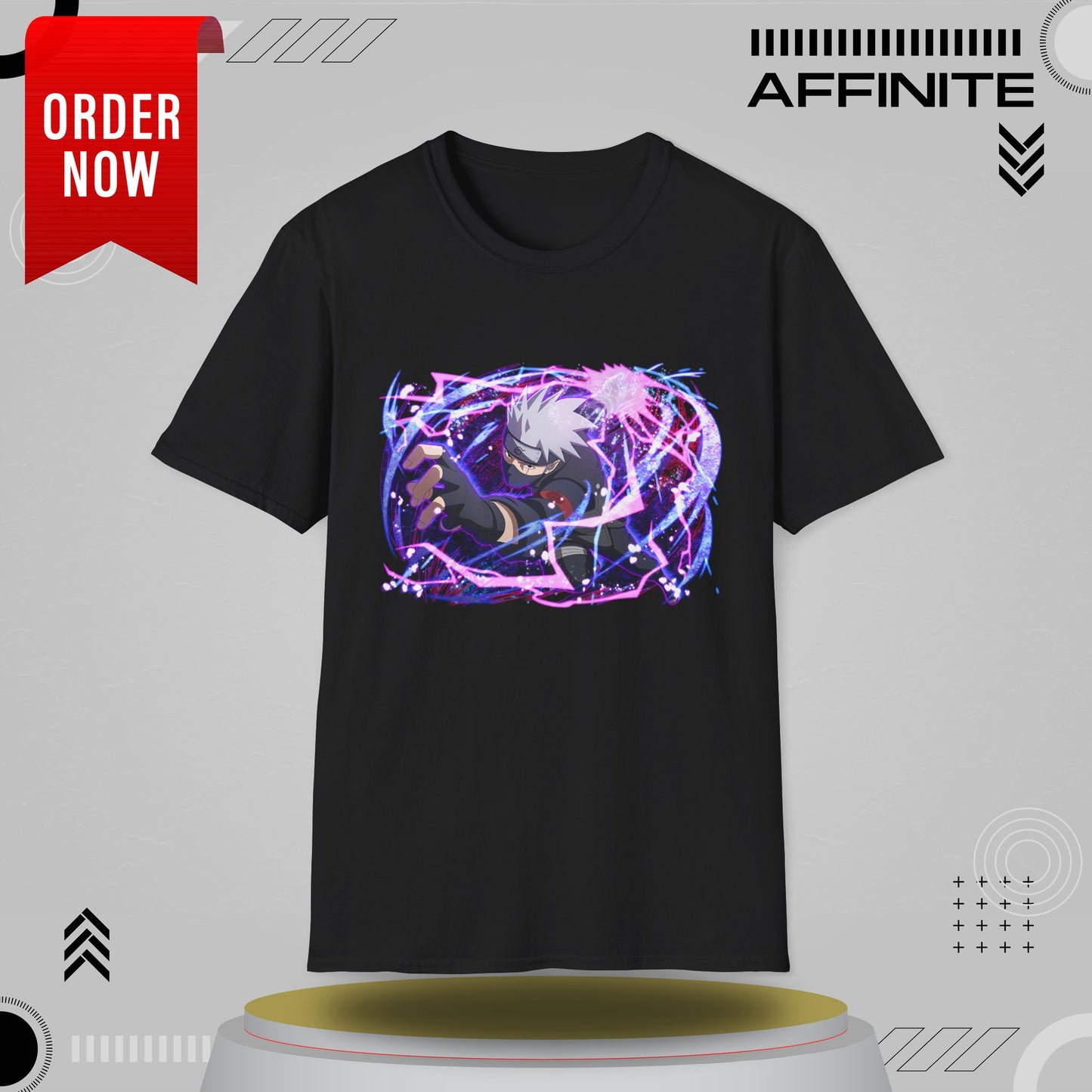 T-Shirt Unisex Softstyle T-Shirt - Bold Anime Kakashi Graphics Black