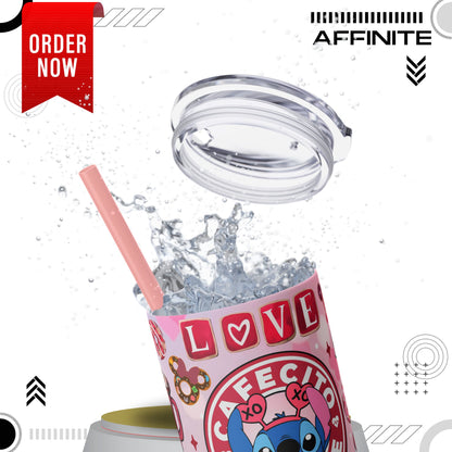 Tumblers Cute Love-Stitch Themed Skinny Tumbler with Straw - 20oz, Perfect for Gifts and Celebrations