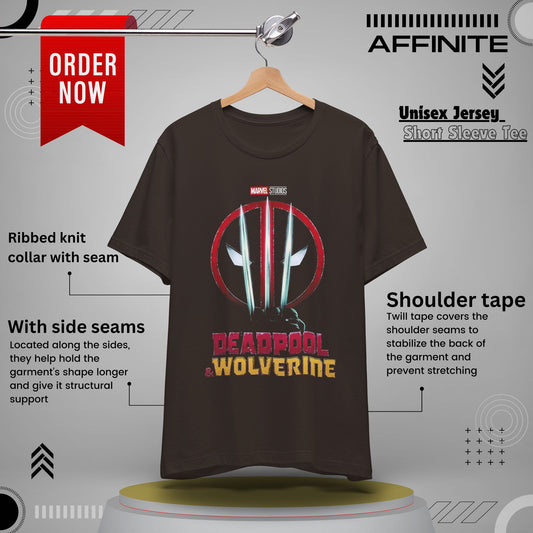 T-Shirt Marvel Deadpool & Wolverine Unisex Jersey Tee - Graphic T-Shirt for Comic Fans Brown