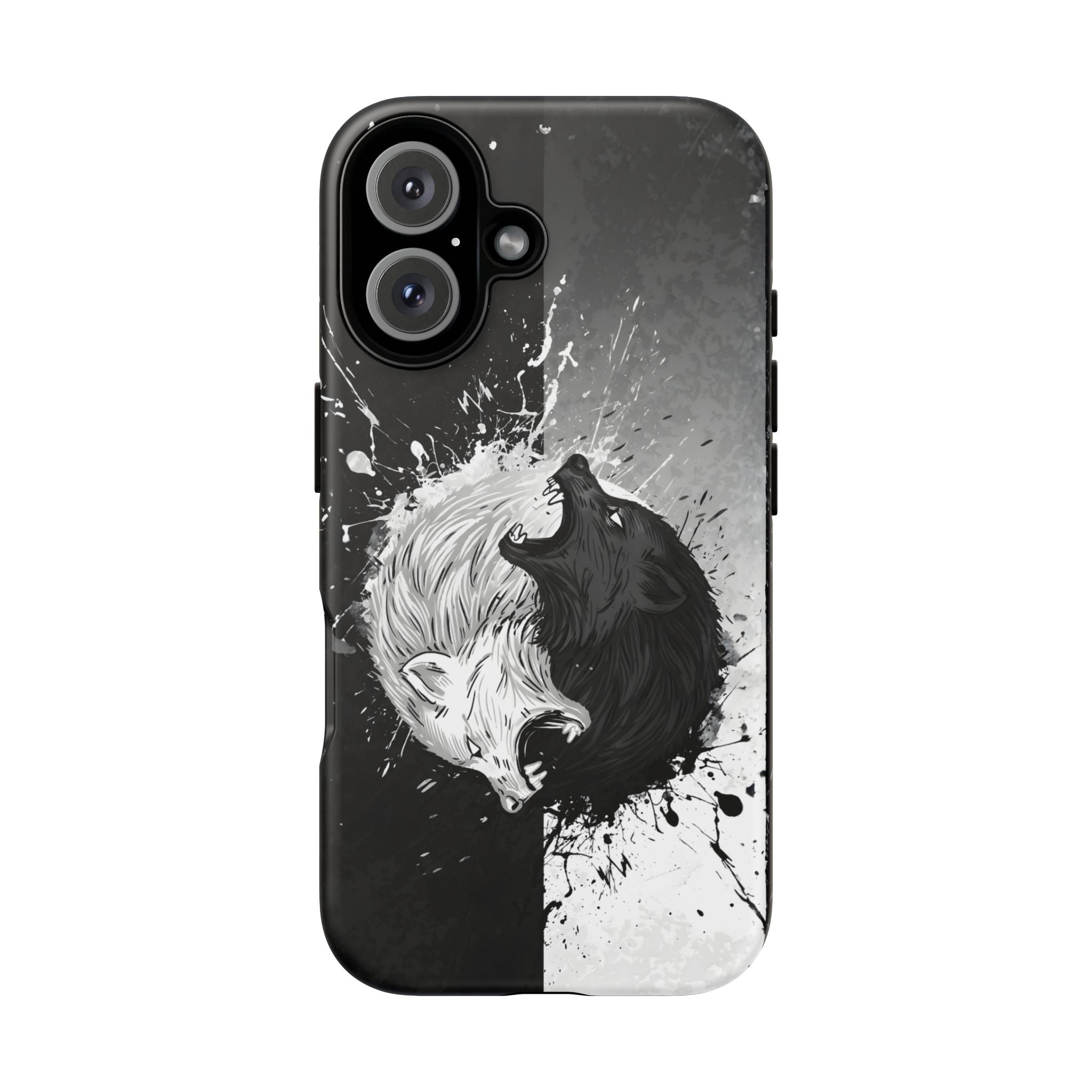 Yin Yang Wolf Phone Case - Dual Layer Protective Cover iPhone 16 Matte Tough Cases