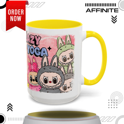 Mug Lazy Yoga Labubu Cartoon Accent Coffee Mug - Fun and Playful Design for Coffee Lovers 15oz Yellow