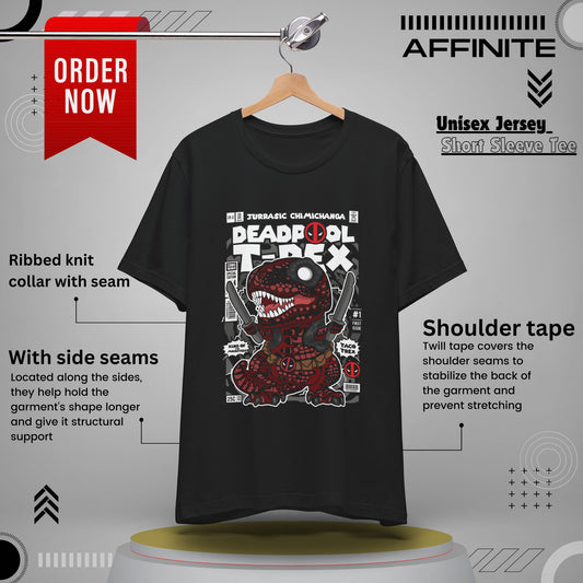 T-Shirt Deadpool T-Rex Unisex Jersey Tee - Fun Graphic T-Shirt for Comic Fans - Jurassic Chichanga Black