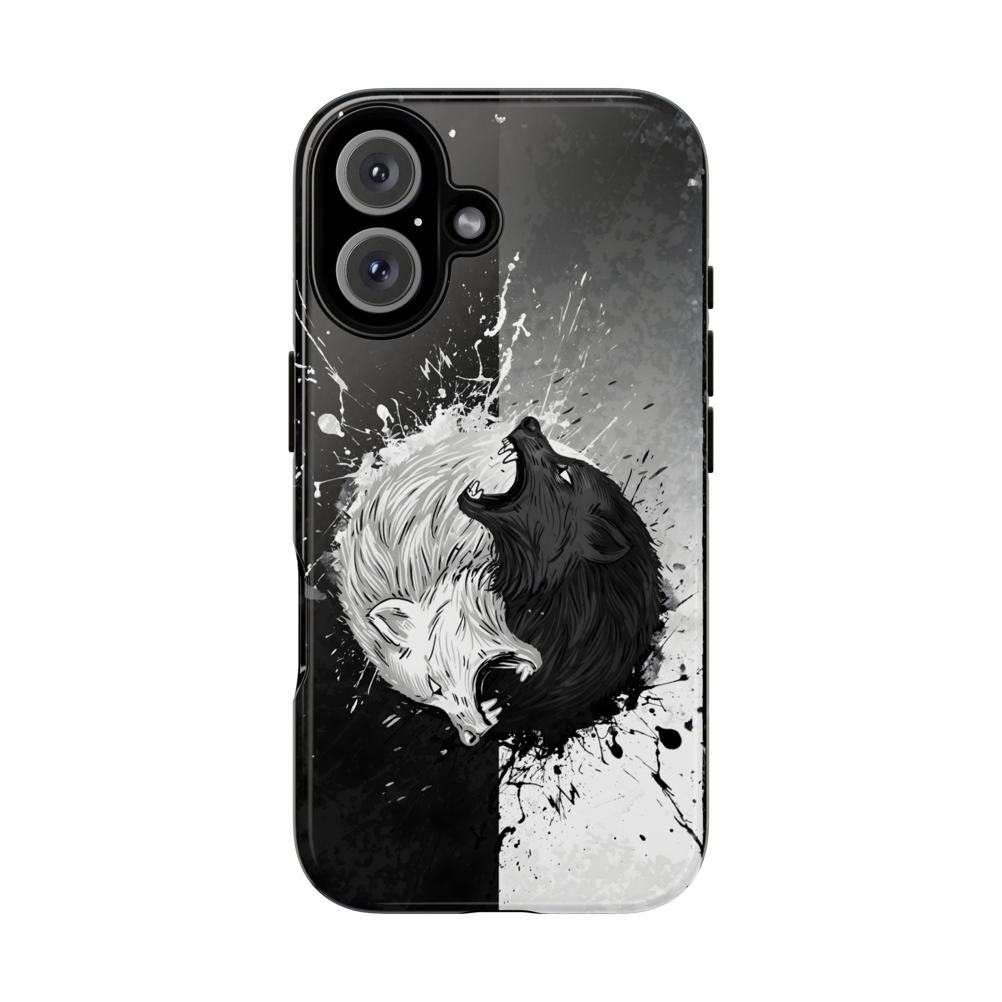 Yin Yang Wolf Phone Case - Dual Layer Protective Cover iPhone 16 Glossy Tough Cases