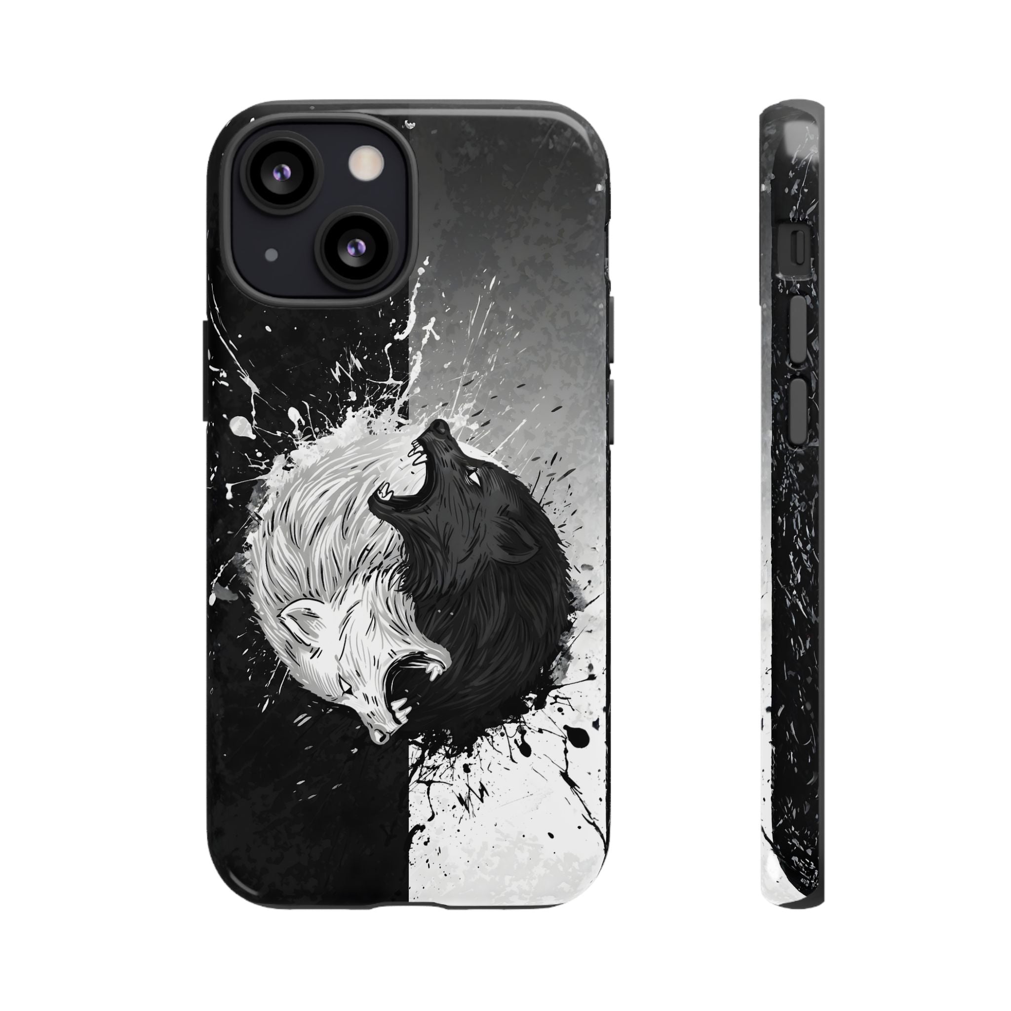Yin Yang Wolf Phone Case - Dual Layer Protective Cover iPhone 13 Mini Glossy Tough Cases
