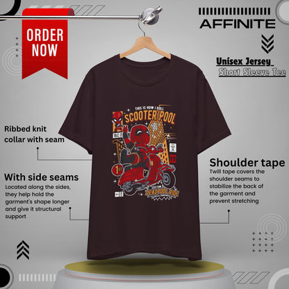 T-Shirt Deadpool Scooter Short Sleeve Tee – Fun, Unisex Graphic T-Shirt for Fans Oxblood Black