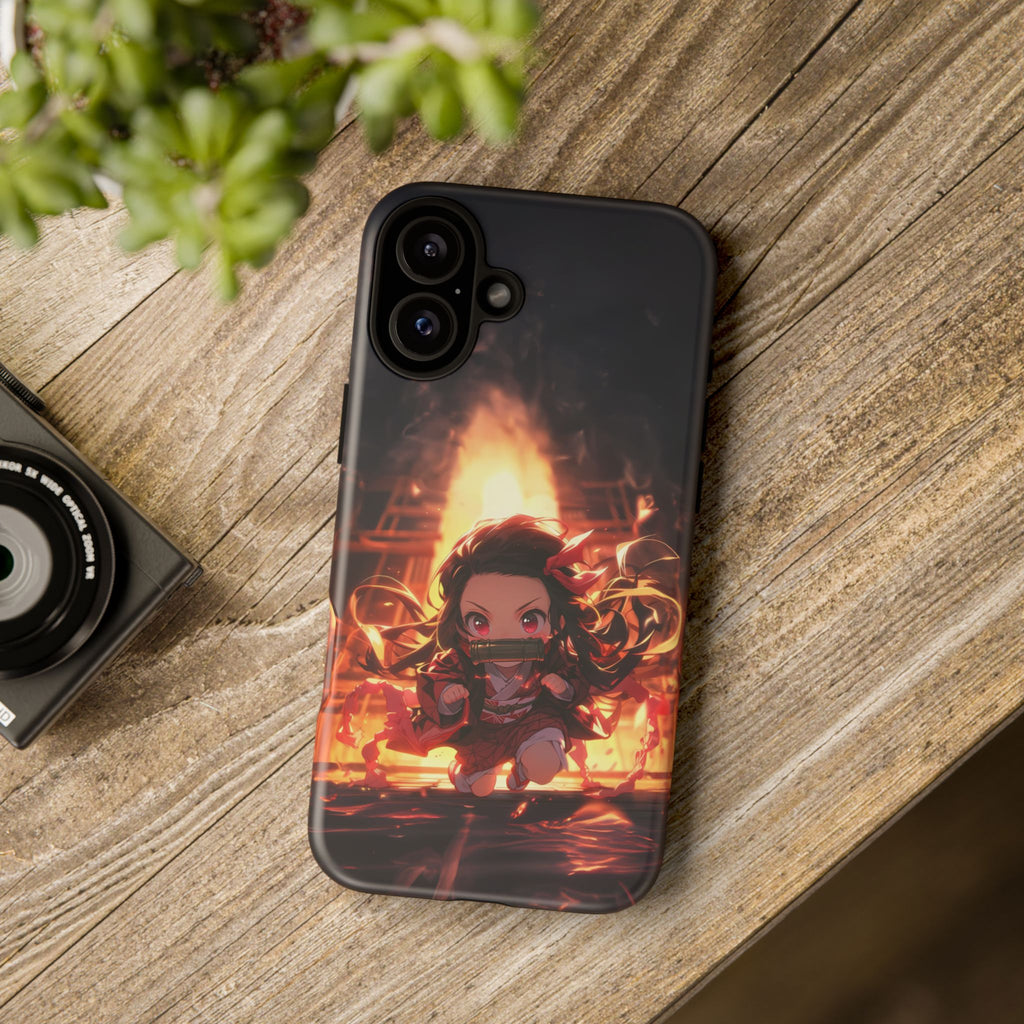 Chibi Nezuko Kamado Tough Phone Case – Anime Protective Case for iPhone & Samsung, UV Resistant, Durable & Stylish