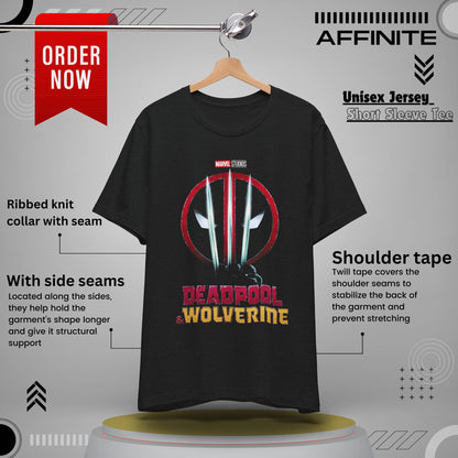 T-Shirt Marvel Deadpool & Wolverine Unisex Jersey Tee - Graphic T-Shirt for Comic Fans Solid Black Blend