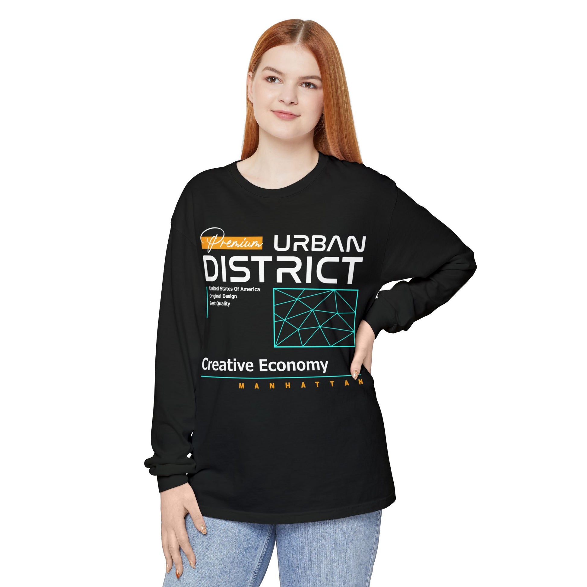 Long-sleeve Urban District Long Sleeve T-Shirt - Vintage Graphic Tee, Casual Wear, Creative Economy, Unisex Fashion, Gift for Art Lovers
