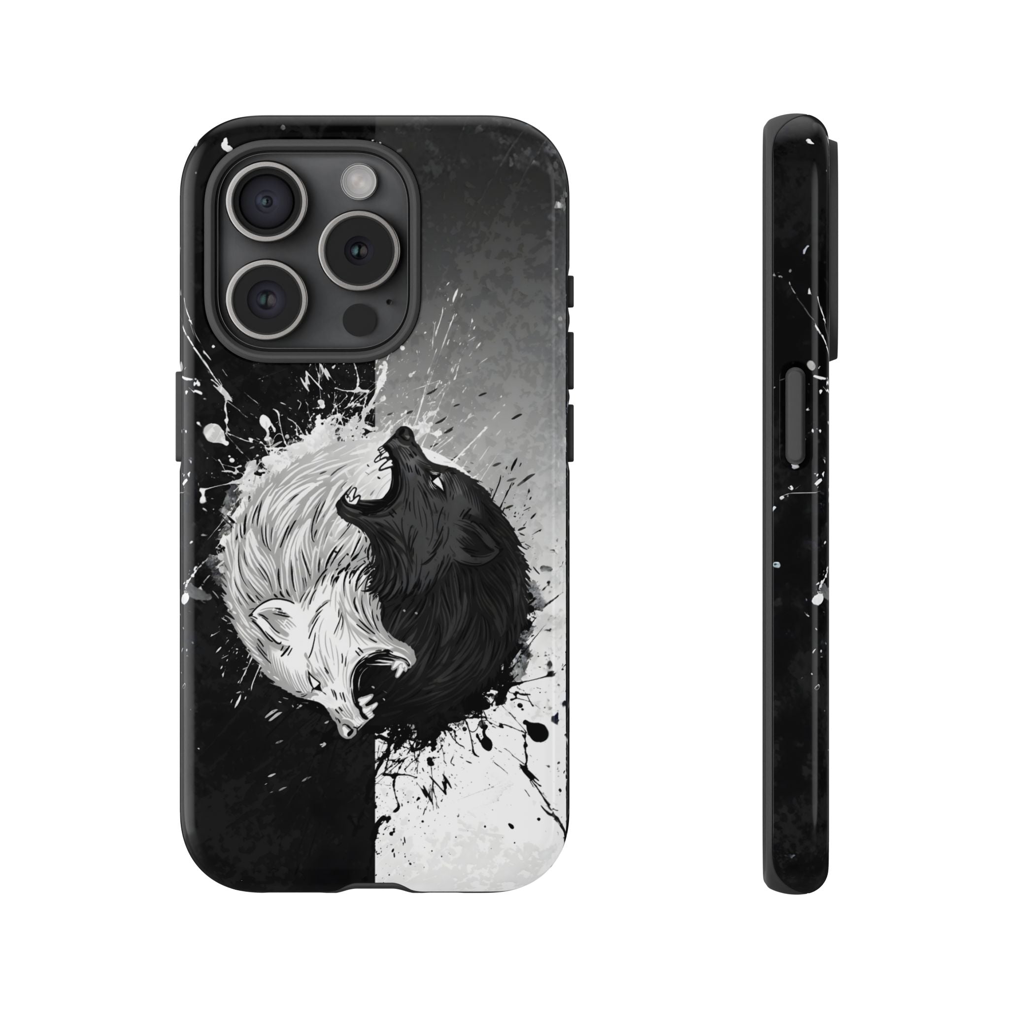 Yin Yang Wolf Phone Case - Dual Layer Protective Cover iPhone 15 Pro Glossy Tough Cases