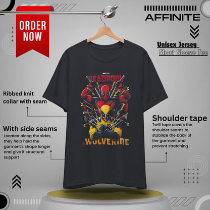 T-Shirt Wolverine X Deadpool Unisex Jersey Short Sleeve Tee | Superhero-Themed T-Shirt | Soft Cotton Crew Neck Vintage Black
