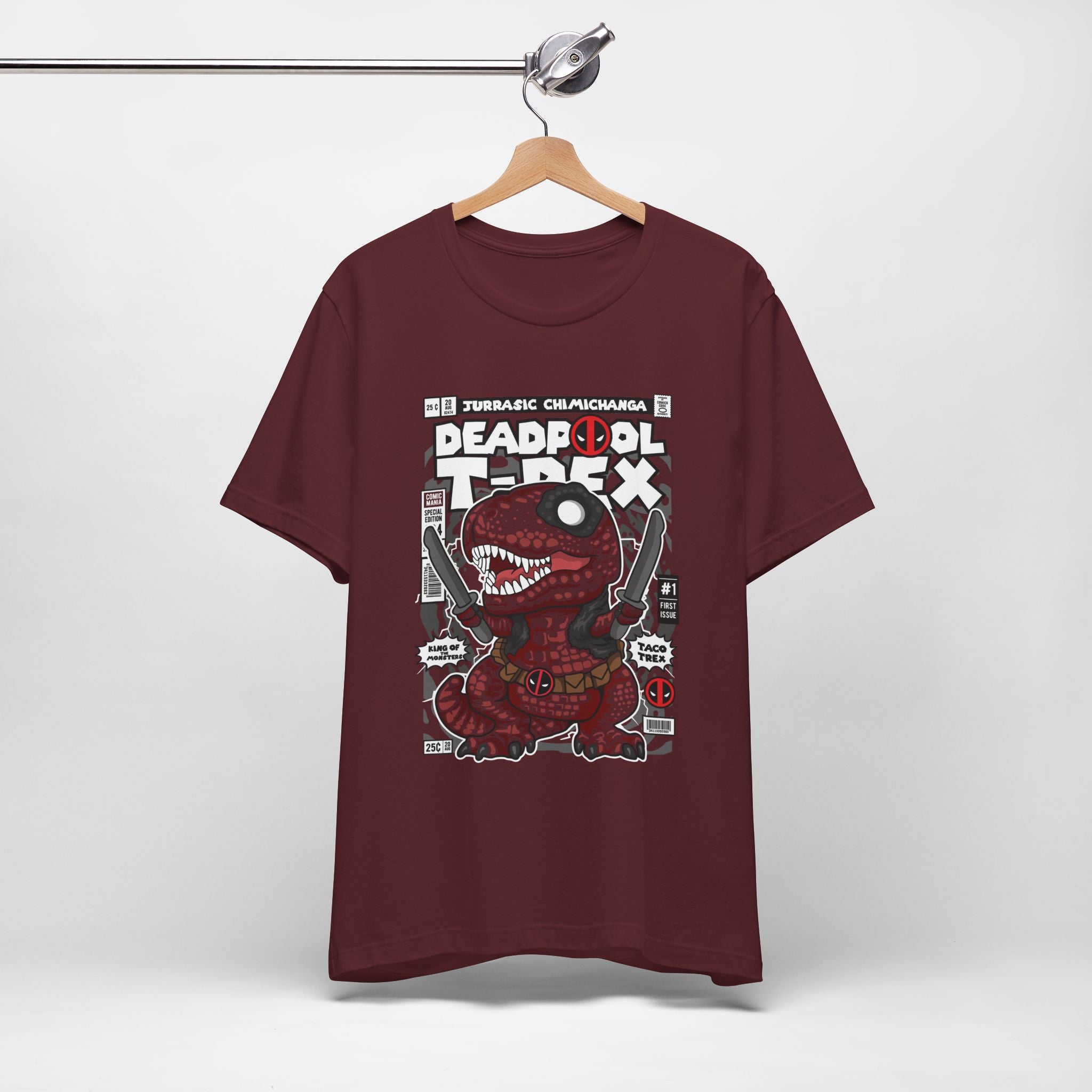 Deadpool T-Rex Unisex Jersey Tee - Fun Graphic T-Shirt for Comic Fans - Jurassic Chichanga