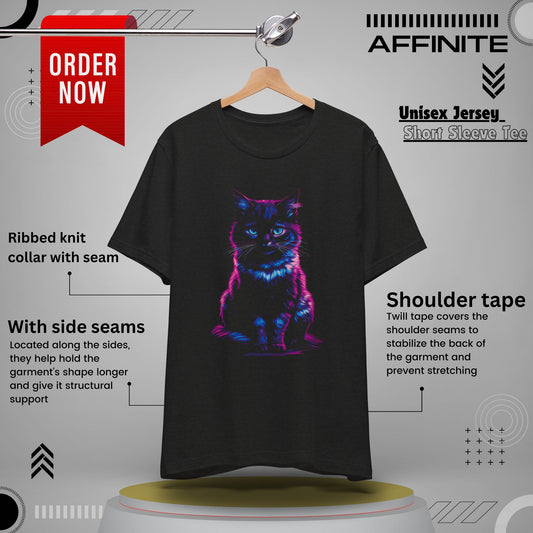 T-Shirt Neon Cat T-Shirt - Vibrant Unisex Tee for Cat Lovers (100% Cotton) Black Heather