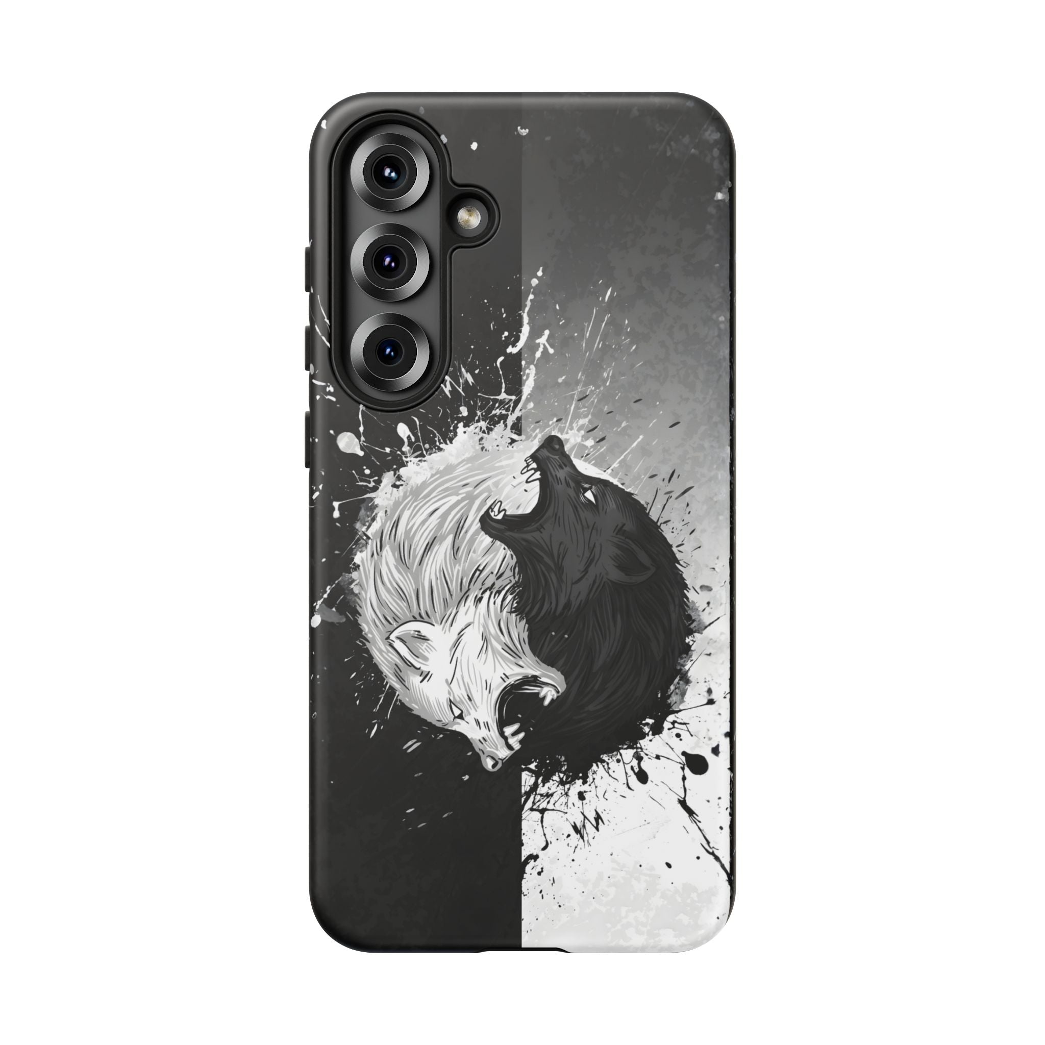 Yin Yang Wolf Phone Case - Dual Layer Protective Cover Samsung Galaxy S25 Plus Matte Tough Cases