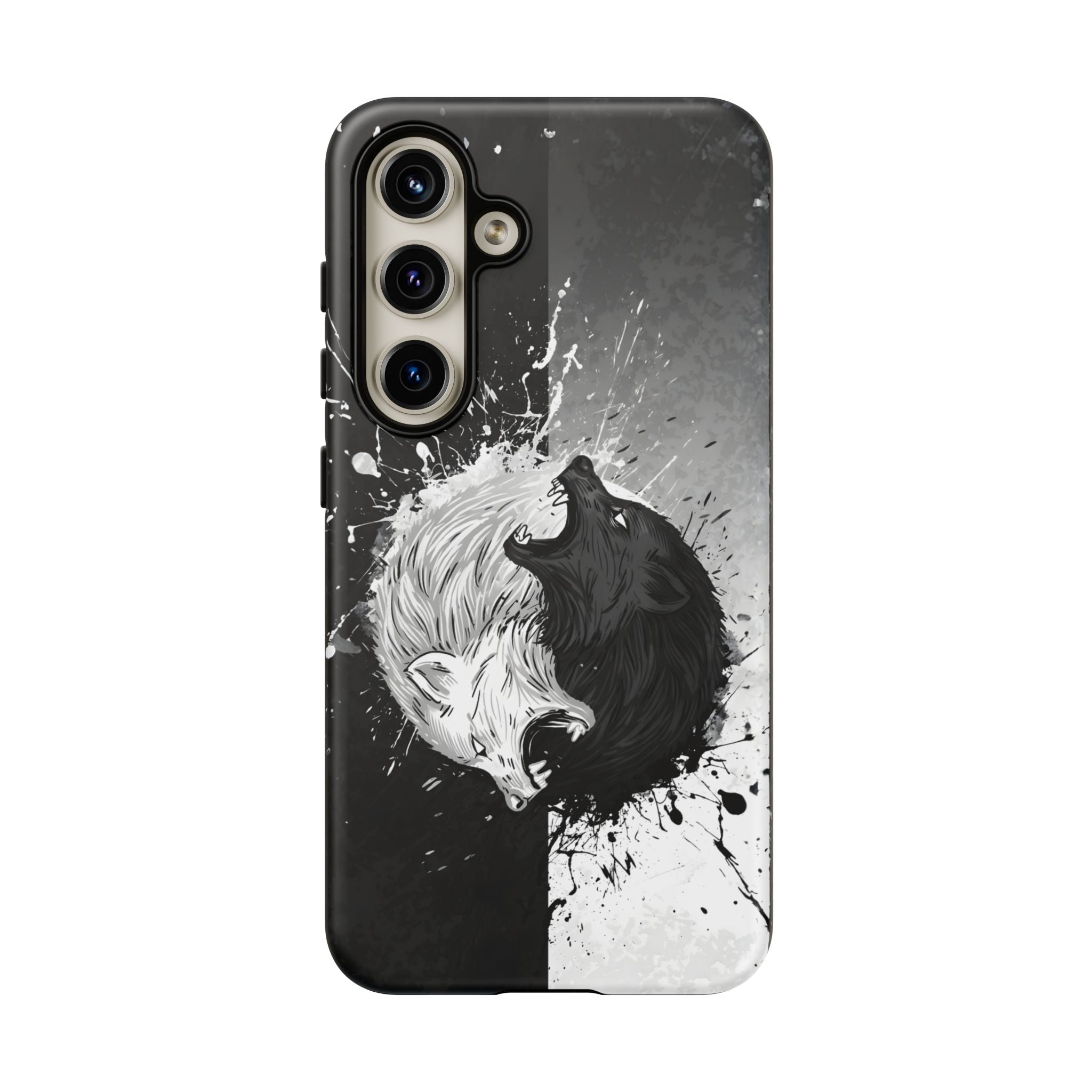 Yin Yang Wolf Phone Case - Dual Layer Protective Cover Samsung Galaxy S24 Matte Tough Cases