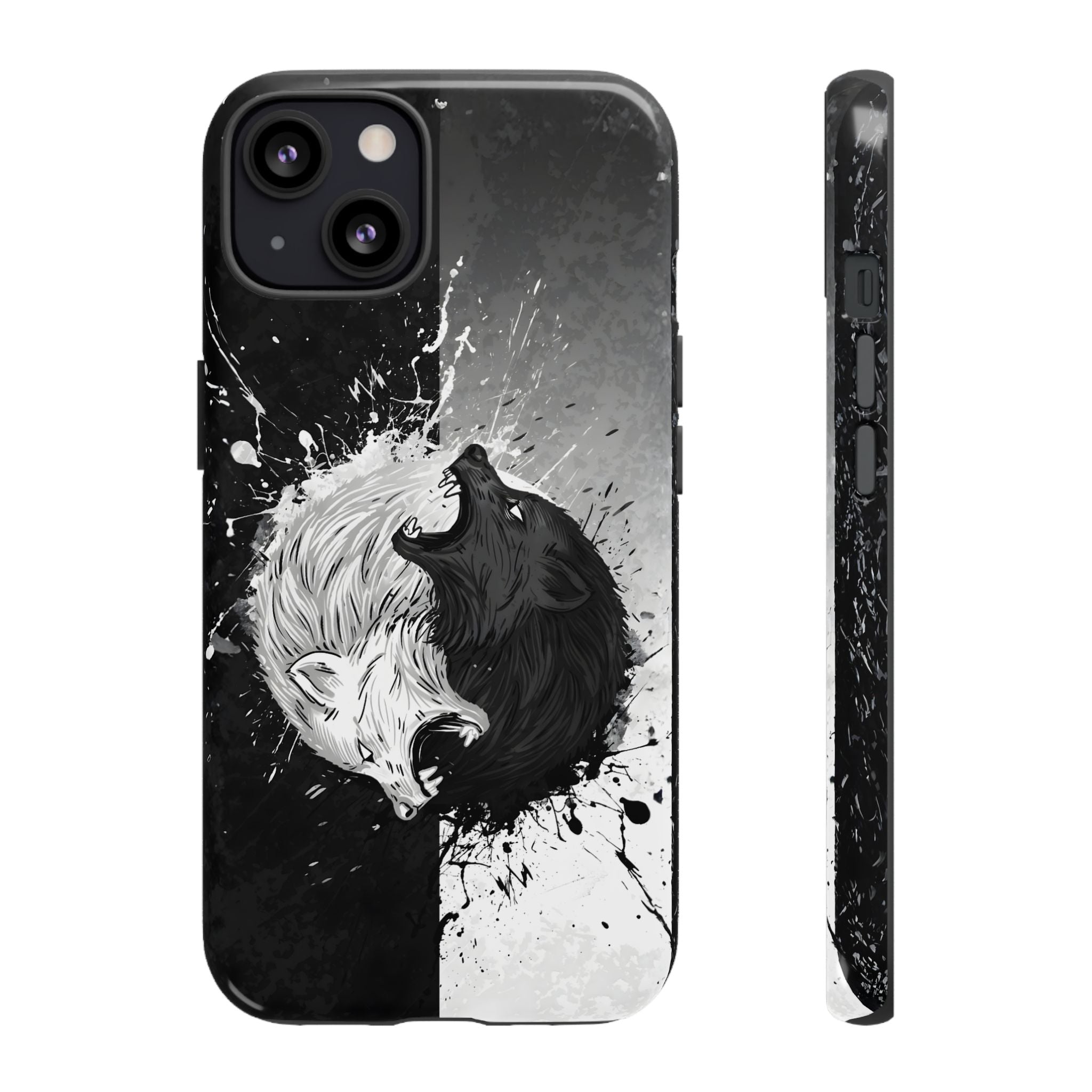 Yin Yang Wolf Phone Case - Dual Layer Protective Cover iPhone 13 Glossy Tough Cases