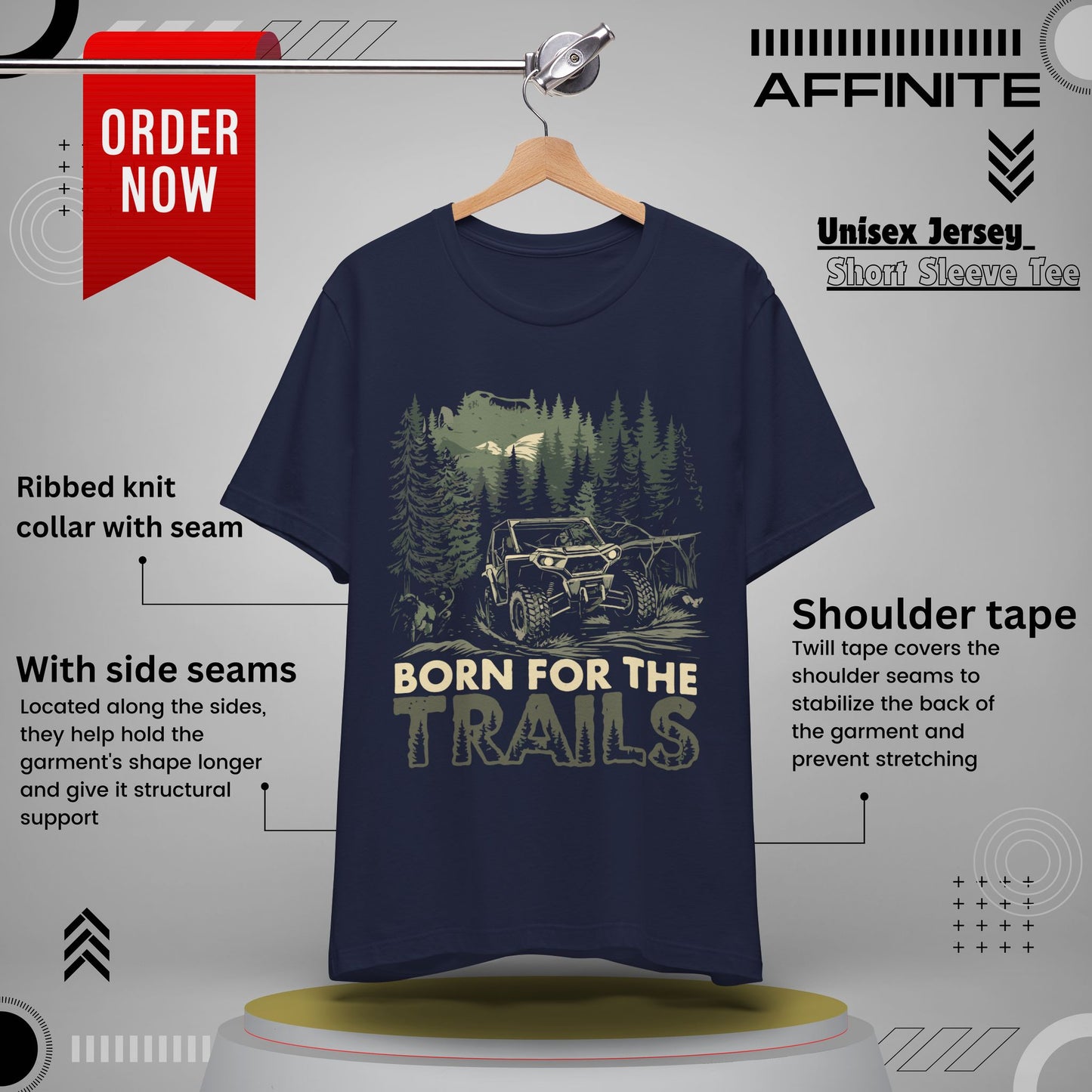 T-Shirt Born for the Trails Unisex Adventure Tee Navy