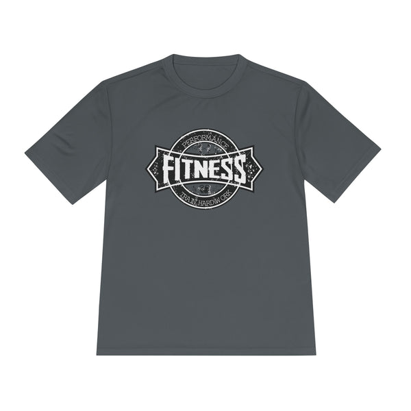 Gray fitness shirt with design on white background
