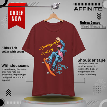 T-Shirt Skateboard Society Unisex Tee - Vibrant Orange Graphic T-Shirt for Skate Enthusiasts Cardinal