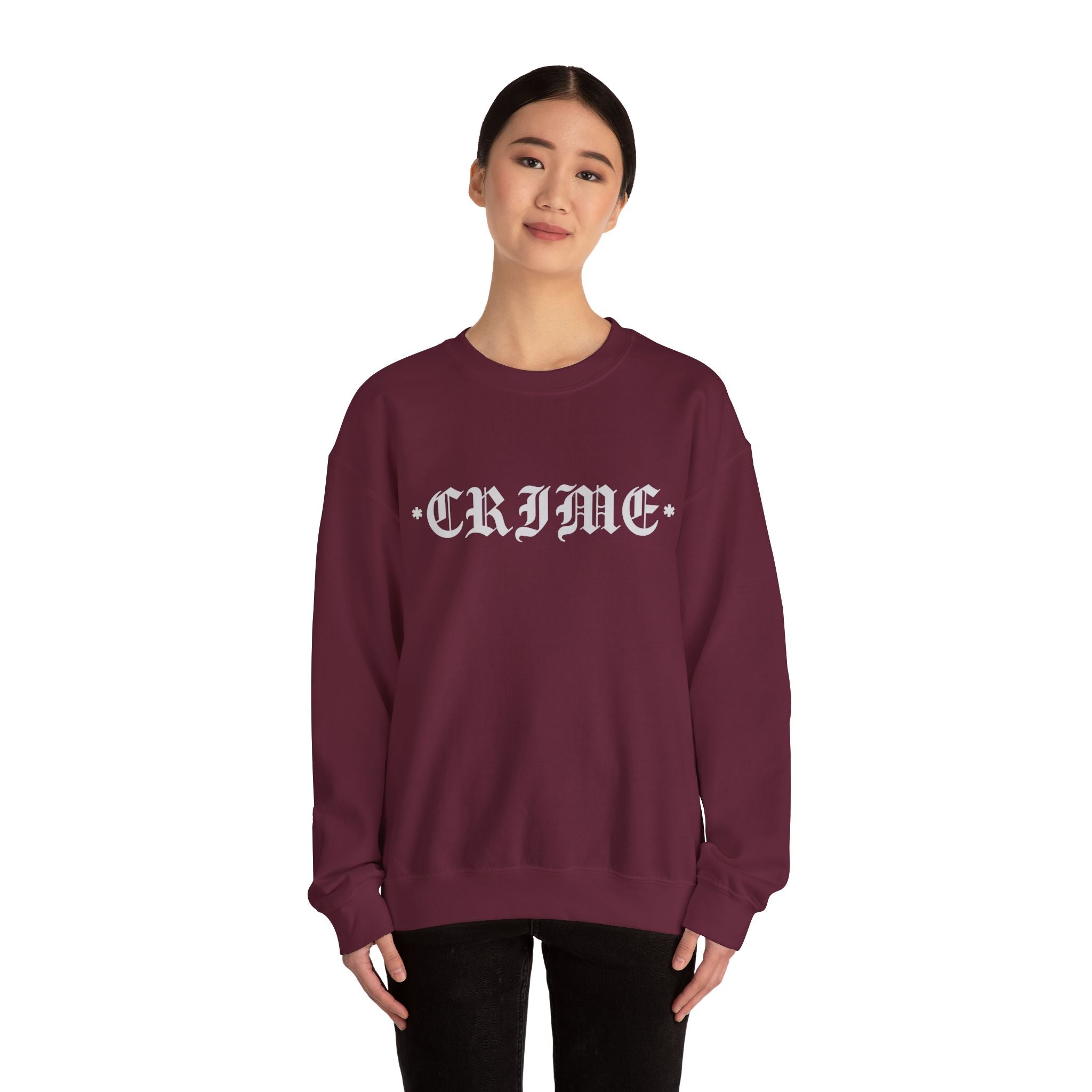 Unisex Heavy Blend Crewneck Sweatshirt - Bold 'CRIME' Graphic - Comfortable Everyday Wear