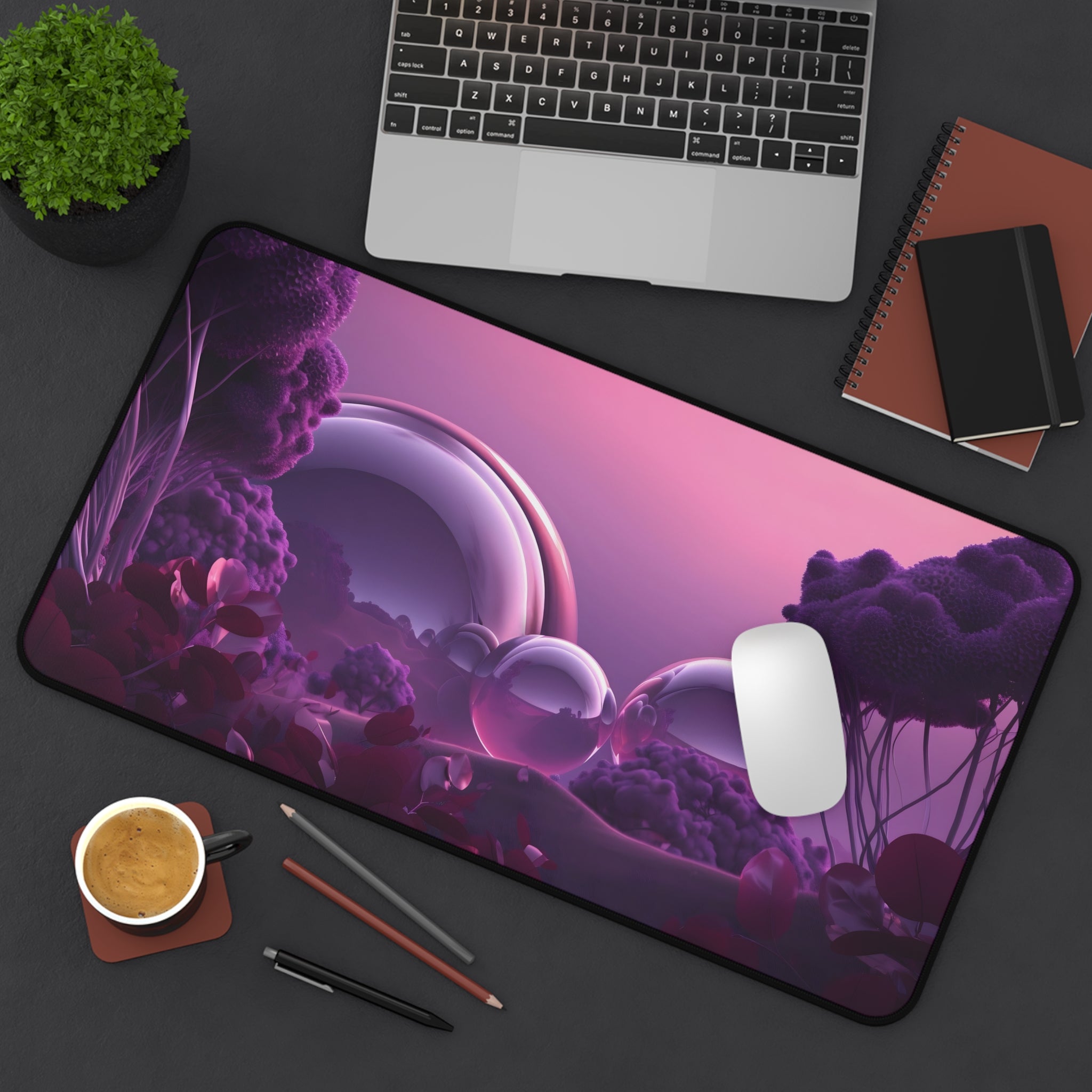 Purple Desk Mat - Surreal Bubble Landscape Dreamscape Mouse Pad 12" × 22" Mouse Pad